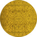 Round Machine Washable Oriental Yellow Traditional Rug, wshurb874yw