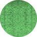 Round Machine Washable Oriental Emerald Green Traditional Area Rugs, wshurb874emgrn