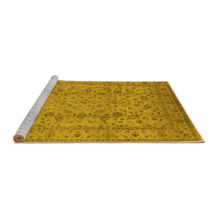 Sideview of Machine Washable Oriental Yellow Traditional Rug, wshurb874yw