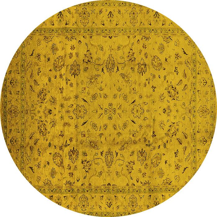 Round Oriental Yellow Traditional Rug, urb874yw