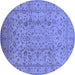 Round Machine Washable Oriental Blue Traditional Rug, wshurb874blu