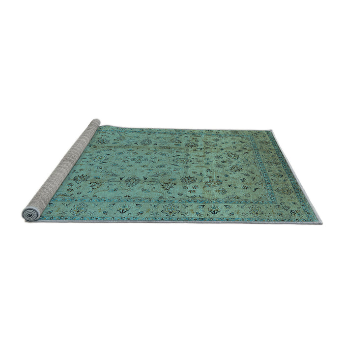 Sideview of Machine Washable Oriental Light Blue Traditional Rug, wshurb874lblu