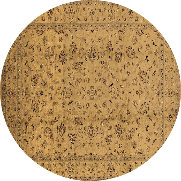 Round Machine Washable Oriental Brown Traditional Rug, wshurb874brn