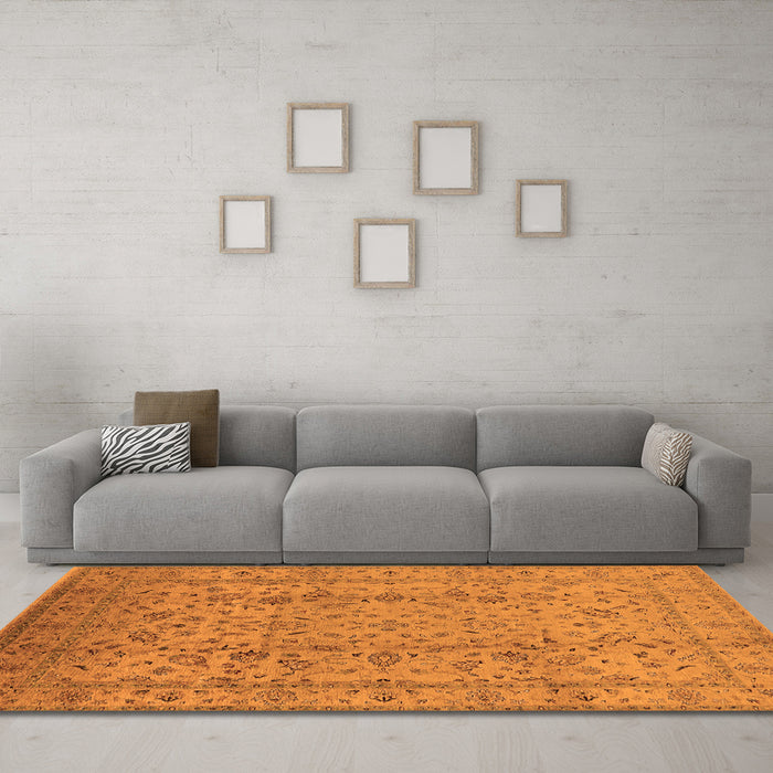 Machine Washable Oriental Orange Traditional Area Rugs in a Living Room, wshurb874org