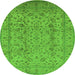 Round Machine Washable Oriental Green Traditional Area Rugs, wshurb874grn