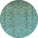 Round Machine Washable Oriental Light Blue Traditional Rug, wshurb874lblu