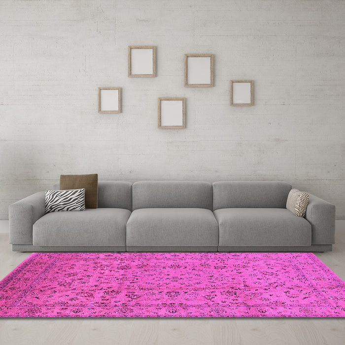 Machine Washable Oriental Pink Traditional Rug in a Living Room, wshurb874pnk