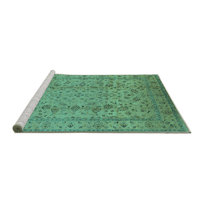 Sideview of Machine Washable Oriental Turquoise Traditional Area Rugs, wshurb874turq