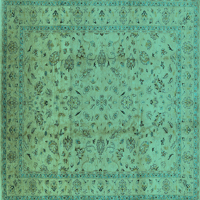 Square Machine Washable Oriental Turquoise Traditional Area Rugs, wshurb874turq