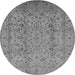 Round Machine Washable Oriental Gray Traditional Rug, wshurb874gry