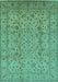 Machine Washable Oriental Turquoise Traditional Area Rugs, wshurb874turq