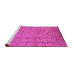 Sideview of Machine Washable Oriental Pink Traditional Rug, wshurb874pnk