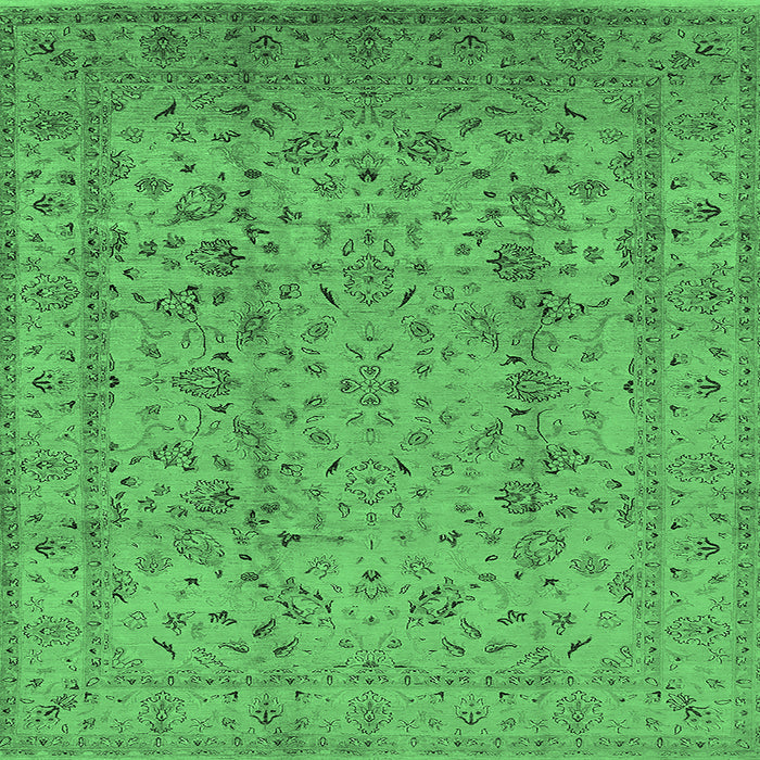 Square Machine Washable Oriental Emerald Green Traditional Area Rugs, wshurb874emgrn