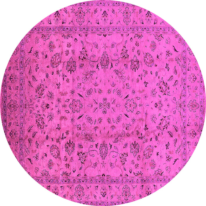 Round Machine Washable Oriental Pink Traditional Rug, wshurb874pnk