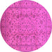 Round Machine Washable Oriental Pink Traditional Rug, wshurb874pnk