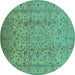 Round Oriental Turquoise Traditional Rug, urb874turq