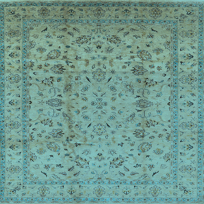 Square Machine Washable Oriental Light Blue Traditional Rug, wshurb874lblu