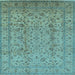 Square Machine Washable Oriental Light Blue Traditional Rug, wshurb874lblu