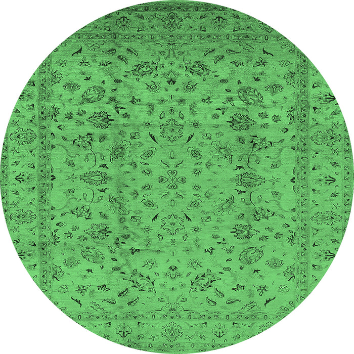Round Oriental Emerald Green Traditional Rug, urb874emgrn