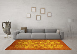 Machine Washable Oriental Yellow Industrial Rug in a Living Room, wshurb875yw