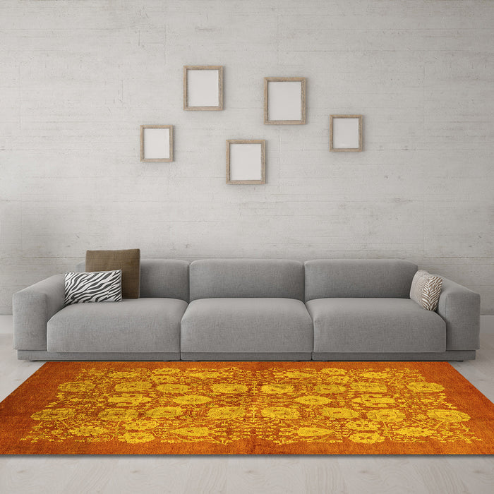 Machine Washable Oriental Yellow Industrial Rug in a Living Room, wshurb875yw