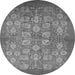 Round Machine Washable Oriental Gray Industrial Rug, wshurb875gry