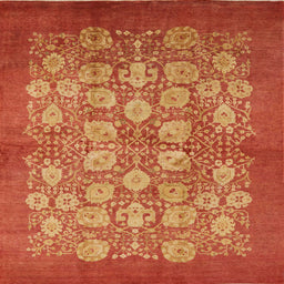 Square Mid-Century Modern Orange Oriental Rug, urb875