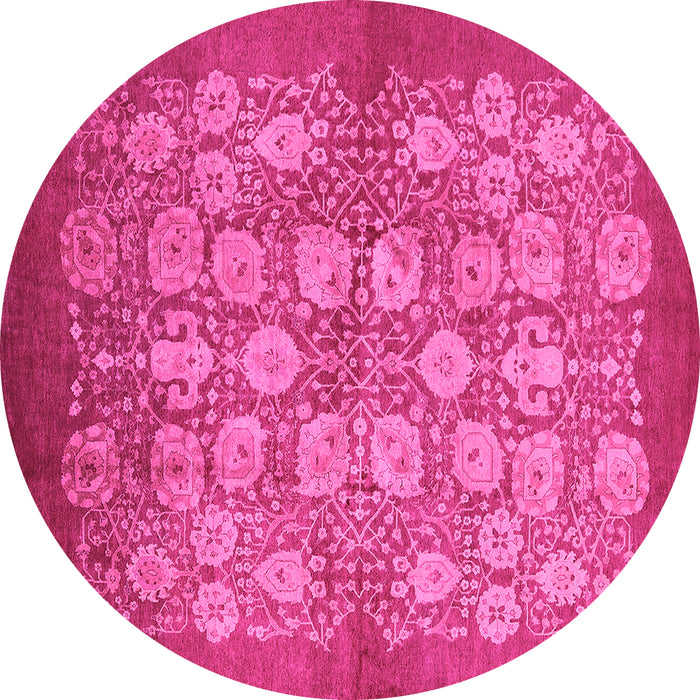 Round Machine Washable Oriental Pink Industrial Rug, wshurb875pnk