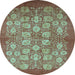 Round Machine Washable Oriental Light Blue Industrial Rug, wshurb875lblu