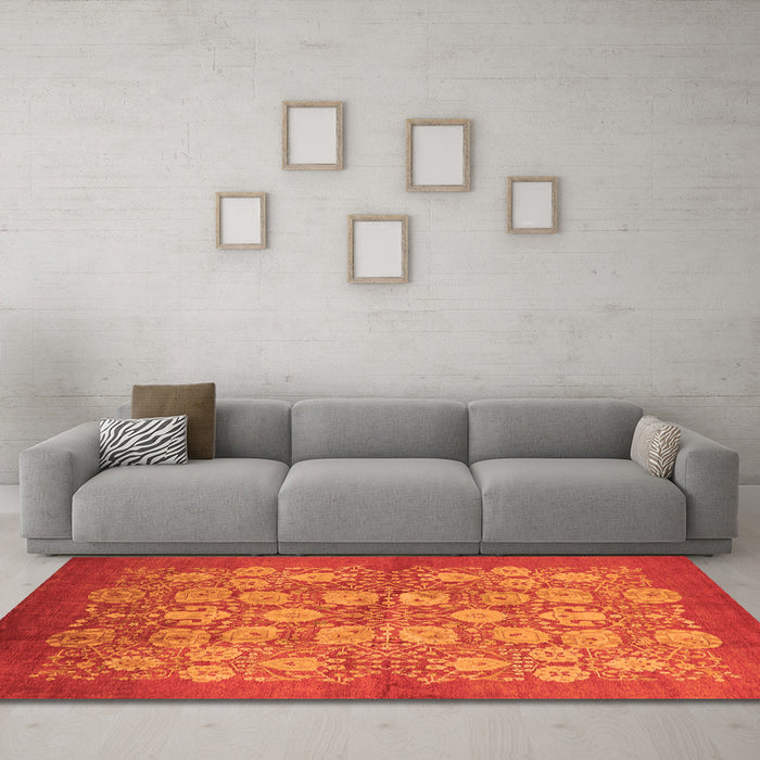 Machine Washable Oriental Orange Industrial Area Rugs in a Living Room, wshurb875org