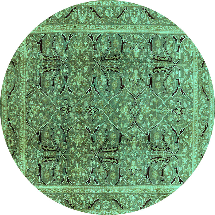 Round Oriental Turquoise Traditional Rug, urb876turq