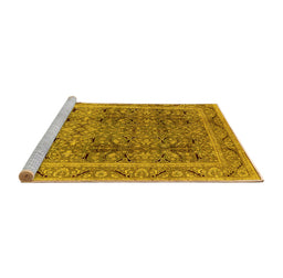 Sideview of Machine Washable Oriental Yellow Traditional Rug, wshurb876yw
