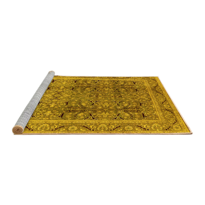 Sideview of Machine Washable Oriental Yellow Traditional Rug, wshurb876yw