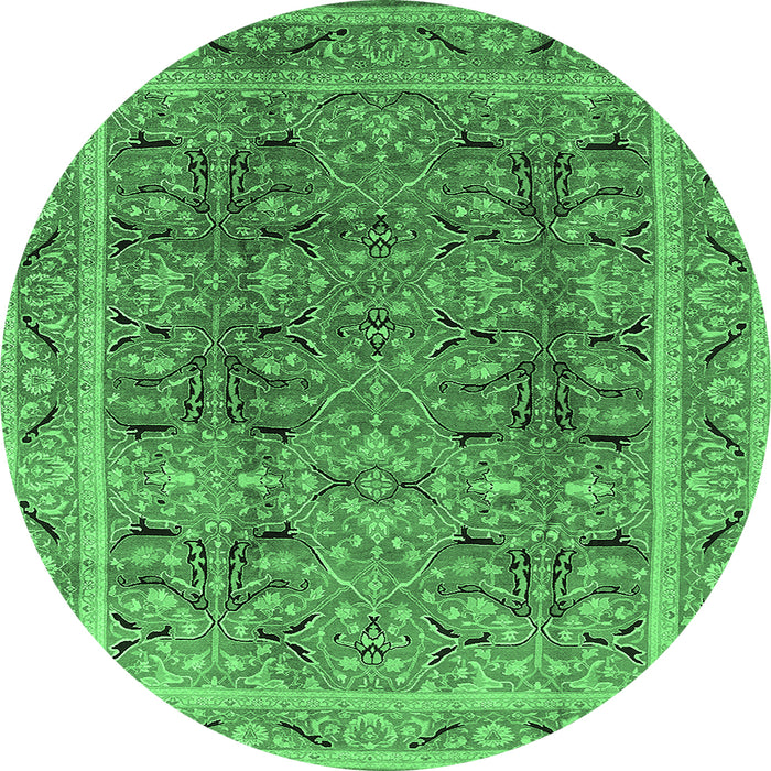 Round Oriental Emerald Green Traditional Rug, urb876emgrn
