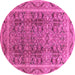 Round Machine Washable Oriental Pink Traditional Rug, wshurb876pnk