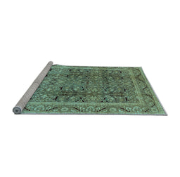 Sideview of Machine Washable Oriental Light Blue Traditional Rug, wshurb876lblu