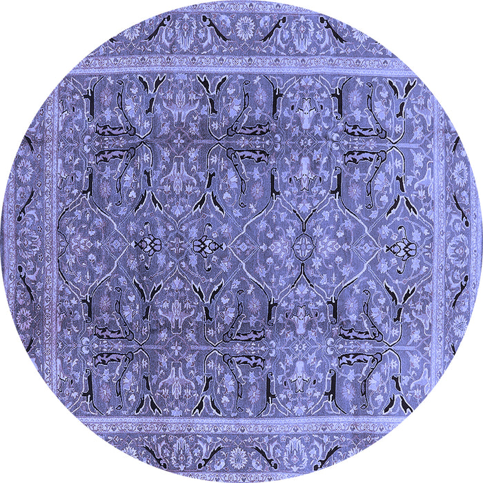 Round Machine Washable Oriental Blue Traditional Rug, wshurb876blu