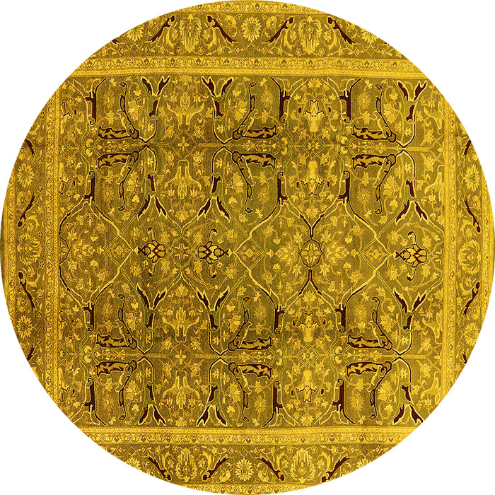 Round Machine Washable Oriental Yellow Traditional Rug, wshurb876yw