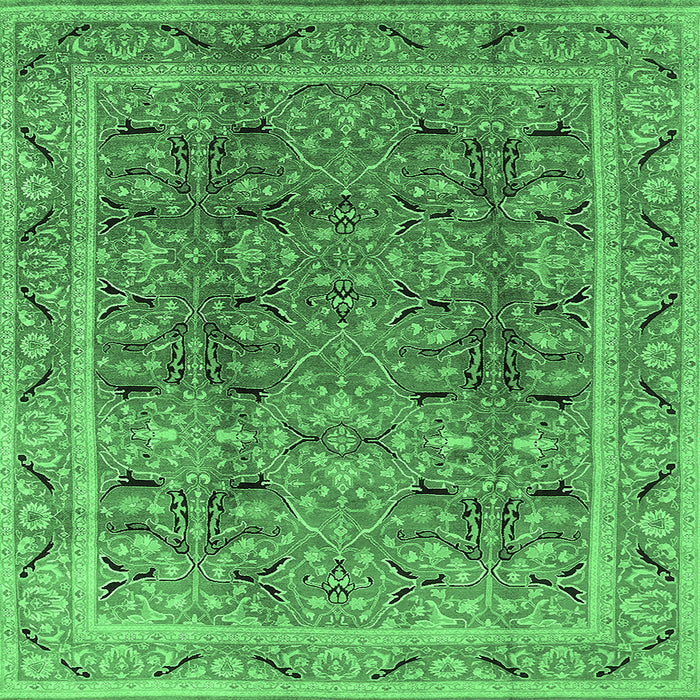 Square Machine Washable Oriental Emerald Green Traditional Area Rugs, wshurb876emgrn