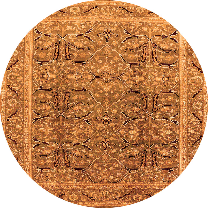 Round Machine Washable Oriental Orange Traditional Area Rugs, wshurb876org