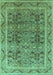 Machine Washable Oriental Turquoise Traditional Area Rugs, wshurb876turq