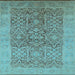 Square Machine Washable Oriental Light Blue Traditional Rug, wshurb877lblu