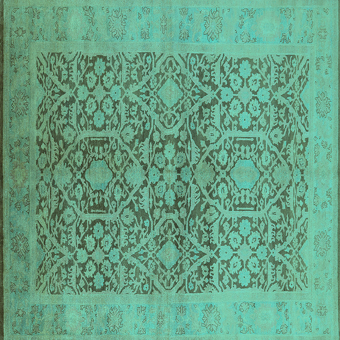 Square Machine Washable Oriental Turquoise Traditional Area Rugs, wshurb877turq