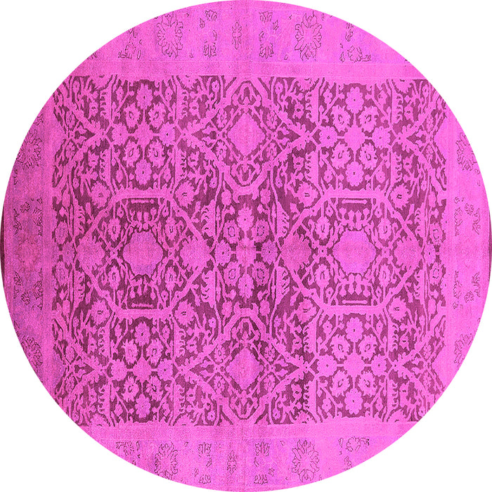 Round Machine Washable Oriental Pink Traditional Rug, wshurb877pnk