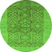 Round Machine Washable Oriental Green Traditional Area Rugs, wshurb877grn