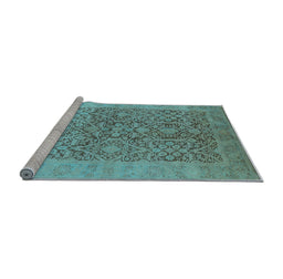 Sideview of Machine Washable Oriental Light Blue Traditional Rug, wshurb877lblu