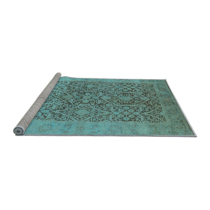 Sideview of Machine Washable Oriental Light Blue Traditional Rug, wshurb877lblu