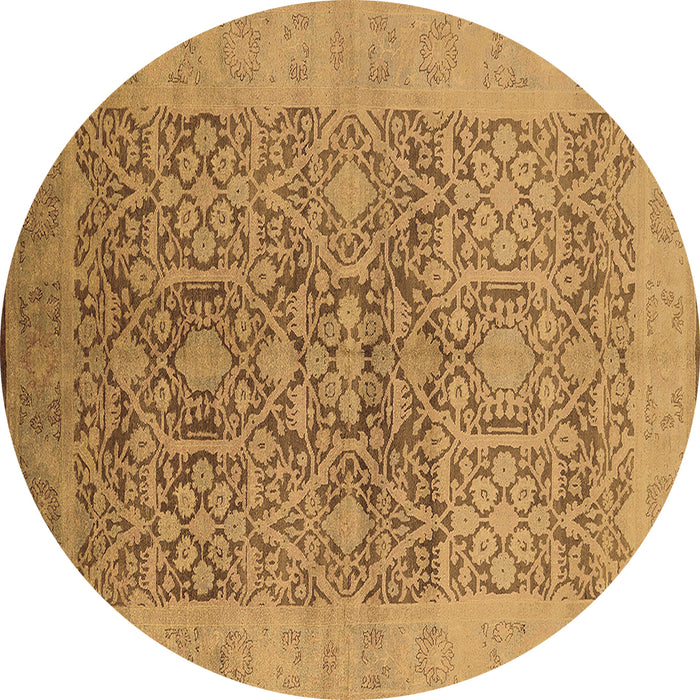 Round Machine Washable Oriental Brown Traditional Rug, wshurb877brn