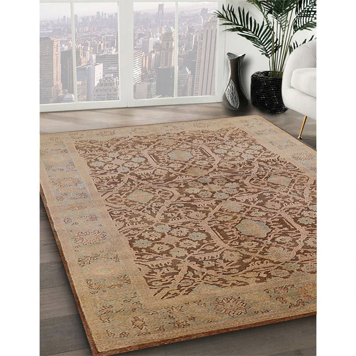 Mid-Century Modern Light Brown Oriental Rug in Family Room, urb877
