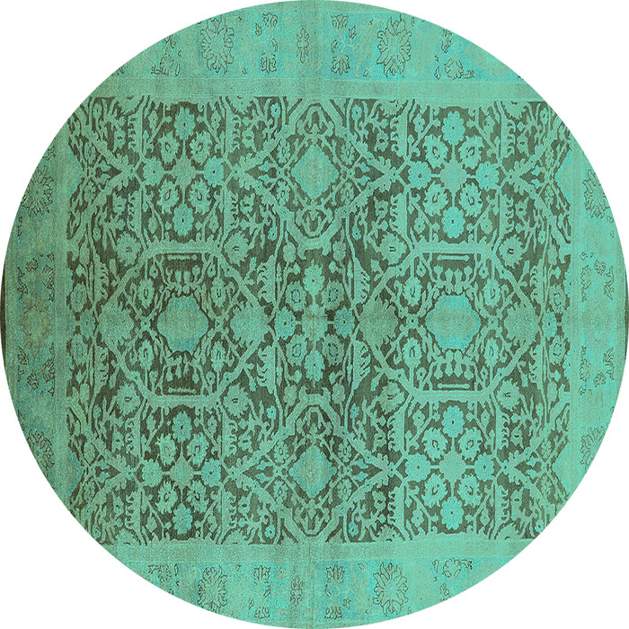 Round Oriental Turquoise Traditional Rug, urb877turq
